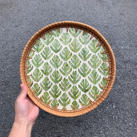 Khay Mây Khảm Trai - Mâm Mây Khảm Trai Đựng Đồ An, Trang Trí Bàn Ăn