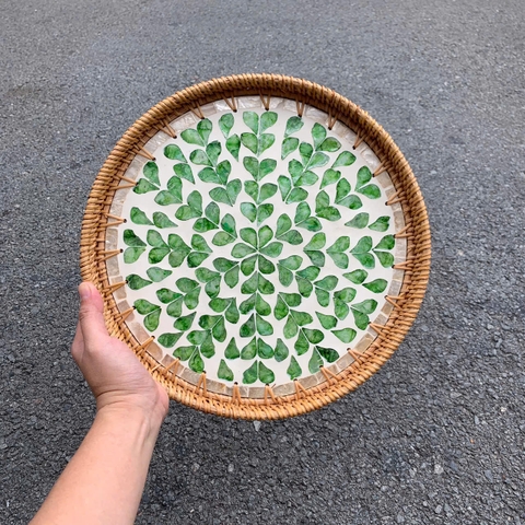 Khay Mây Khảm Trai - Mâm Mây Khảm Trai Đựng Đồ An, Trang Trí Bàn Ăn