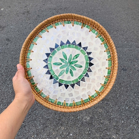 Khay Mây Khảm Trai - Mâm Mây Khảm Trai Đựng Đồ An, Trang Trí Bàn Ăn