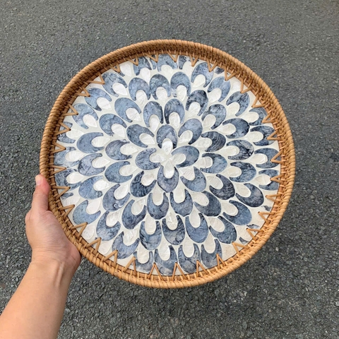 Khay Mây Khảm Trai - Mâm Mây Khảm Trai Đựng Đồ An, Trang Trí Bàn Ăn