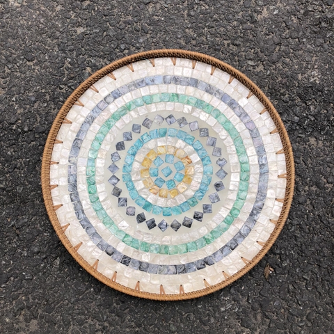 Khay Mây Khảm Trai - Mâm Mây Khảm Trai Đựng Đồ An, Trang Trí Bàn Ăn