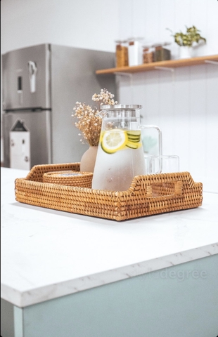 Khay Mây Chữ Nhật Tay Cầm Đựng Bình Trà, Đựng Đồ Ăn Trang Trí - Rattan Tray