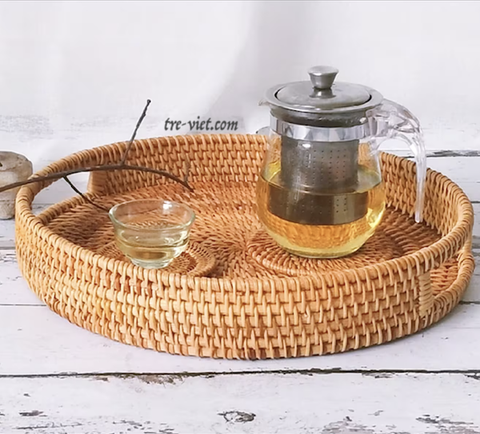 Khay Mây Tròn Lớn 30cm/ 35cm Trang Trí Bàn Ăn