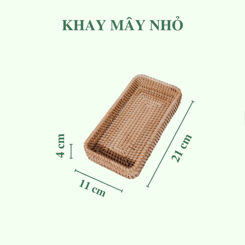 Khay Mây Chữ Nhật thấp Đựng Bình Trà, Đựng Đồ Ăn Trang Trí