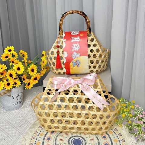 Làn Tre quai Trúc  - Giỏ Tre Đựng Quà Tết - Lẵng Quà Tết