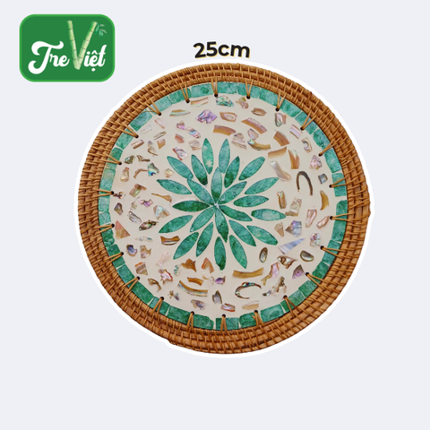 Tấm lót khảm trai viền mây 25cm lót bình hoa/ lót nồi/ treo tường trang trí decor - Rattan Placemat