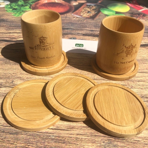 Lót ly tròn có rãnh - Lót ly bằng tre D9cm - Bamboo Coaster