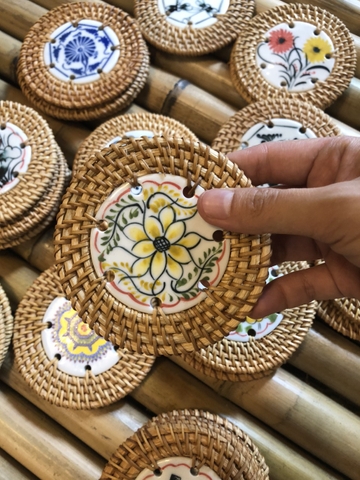 Lót mây sứ 9cm làm quà tặng decor xinh xắn (nhiều mẫu) - Ceramic Coaster