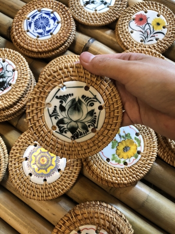 Lót mây sứ 9cm làm quà tặng decor xinh xắn (nhiều mẫu) - Ceramic Coaster