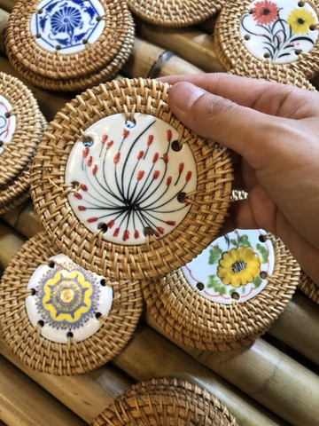 Lót mây sứ 9cm làm quà tặng decor xinh xắn (nhiều mẫu) - Ceramic Coaster