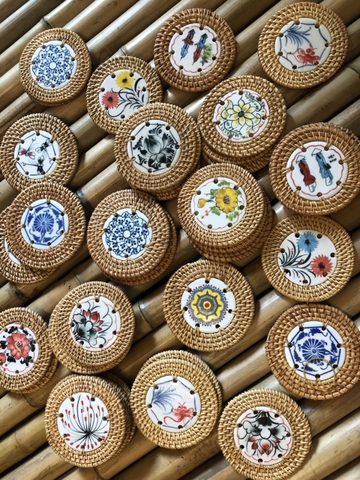 Lót mây sứ 9cm làm quà tặng decor xinh xắn (nhiều mẫu) - Ceramic Coaster