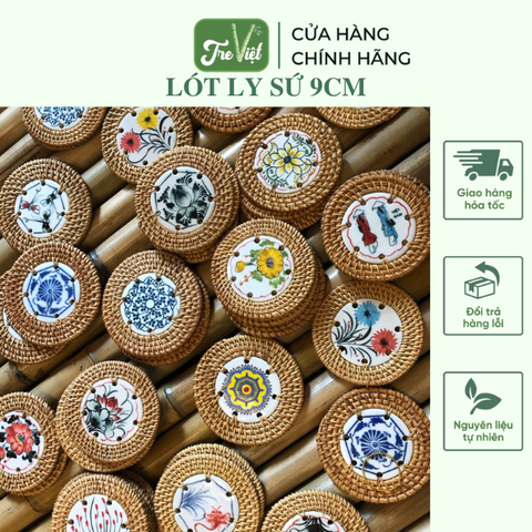 Lót mây sứ 9cm làm quà tặng decor xinh xắn (nhiều mẫu) - Ceramic Coaster