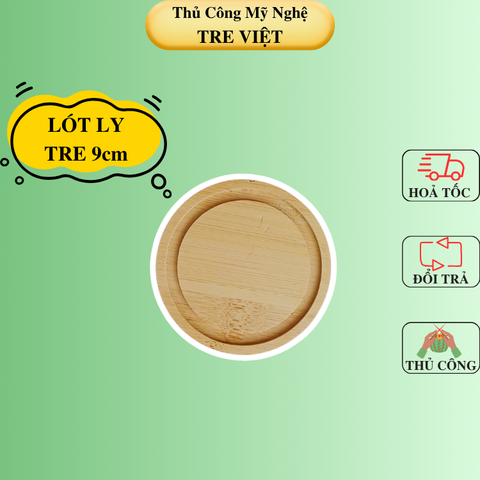 Lót ly tròn có rãnh - Lót ly bằng tre D9cm - Bamboo Coaster