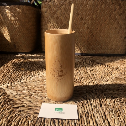 Bộ quà tặng doanh nghiệp khắc logo - Bình Giữ Nhiệt + Ly Tre 18cm