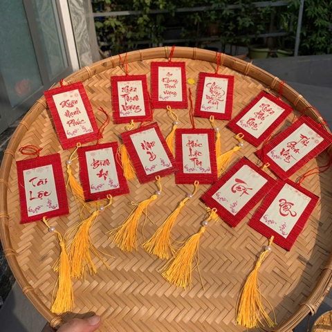 THẺ TREO Treo Trang Trí Tết - Tag mành tre treo mai đào