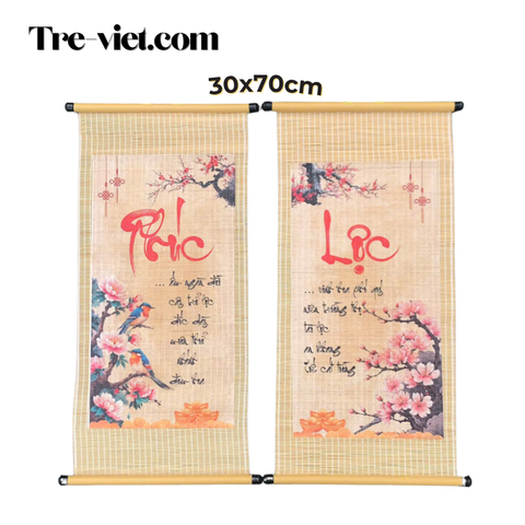 Mành tre dán câu đối SẴN - Mành tăm tre trang trí Tết decor (có ống treo)