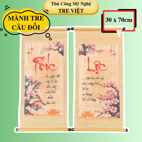Mành tre dán câu đối SẴN - Mành tăm tre trang trí Tết decor (có ống treo)