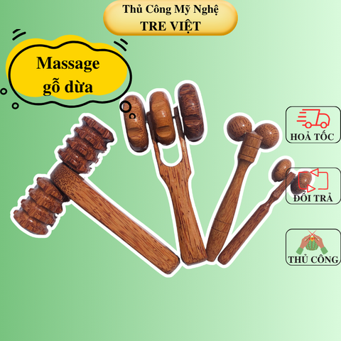 Cây lăn massage gỗ dừa cầm tay - Cây massage mặt/ cổ/ vai/ gáy/ lưng