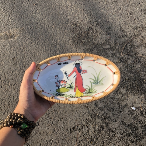 Đĩa Sứ Đan Mây - Đĩa Mây Oval Kết Hợp Gốm Sứ