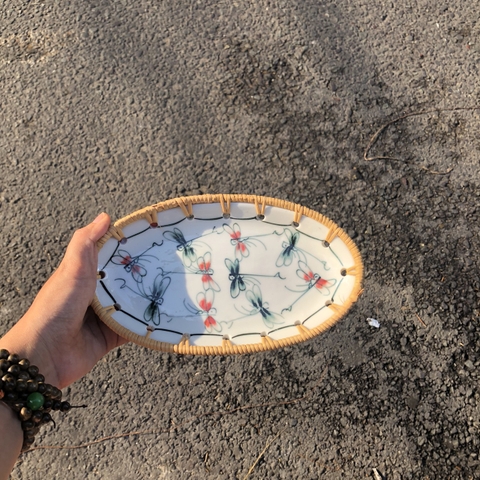 Đĩa Sứ Đan Mây - Đĩa Mây Oval Kết Hợp Gốm Sứ