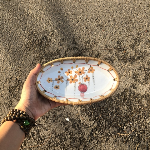 Đĩa Sứ Đan Mây - Đĩa Mây Oval Kết Hợp Gốm Sứ