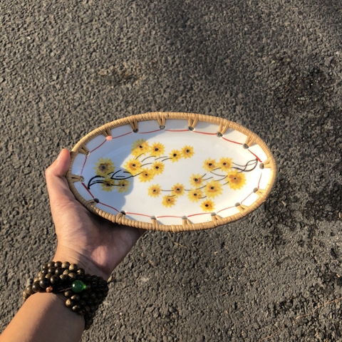 Đĩa Sứ Đan Mây - Đĩa Mây Oval Kết Hợp Gốm Sứ