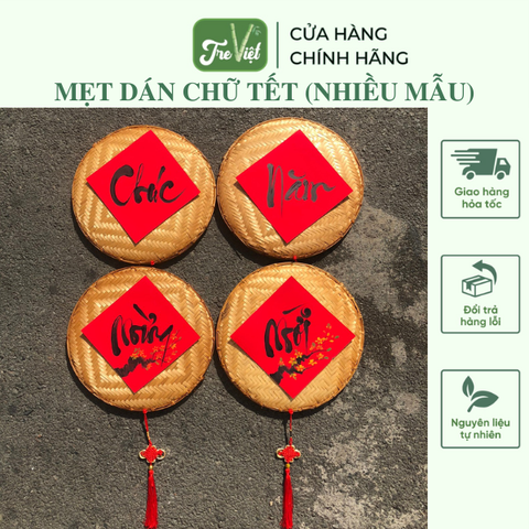 Mẹt Tết treo cửa chữ thư pháp - Mẹt tre trang trí tết đồ treo trang trí chữ tết cỡ lớn
