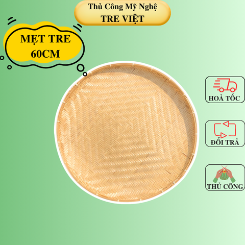 Mẹt trắng to 60cm cạp mây - Mẹt tre đựng đồ trang trí decor thân thiện môi trường