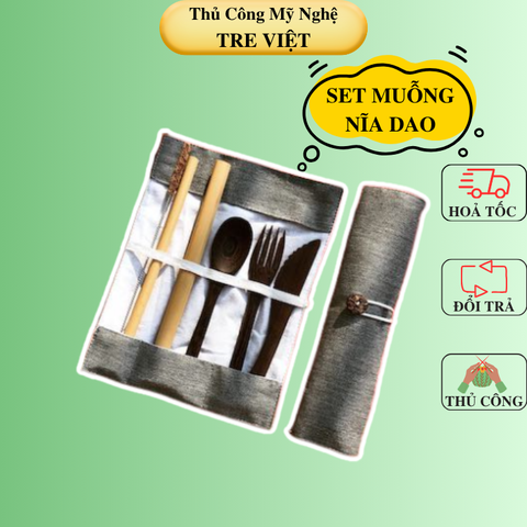 Bộ muỗng nĩa dao gỗ mun - Ebony Cutlery Set