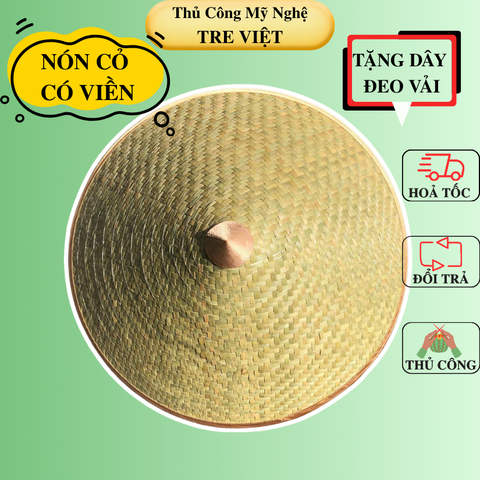 [CÓ VIỀN] Nón Cỏ Bàng trơn có viền - Nón Lá Cỏ Bàng Chắc Chắn (có sẵn dây nón)