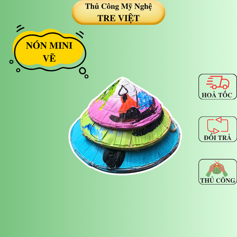 Nón lá mini VẼ trang trí phong cách đồng quê -  Nón lá decor đủ kích  thước