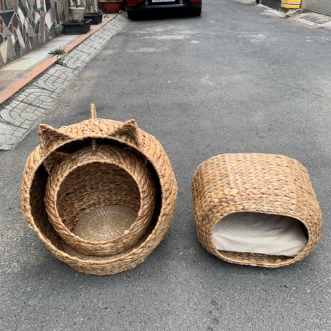 Ổ đệm cho thú cưng hình oval - Nhà thú cưng kèm lót bằng lục bình - Ổ mèo