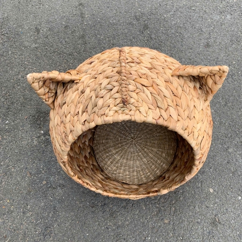 Ổ mèo tròn có tai mèo bằng lục bình có kèm đệm