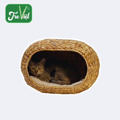 Ổ đệm cho thú cưng hình oval - Nhà thú cưng kèm lót bằng lục bình - Ổ mèo