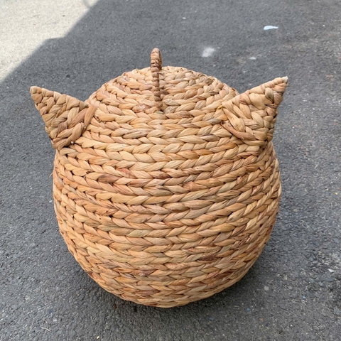 Ổ mèo tròn có tai mèo bằng lục bình có kèm đệm