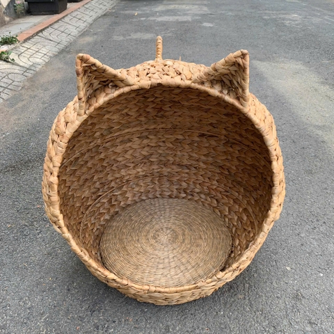 Ổ mèo tròn có tai mèo bằng lục bình có kèm đệm