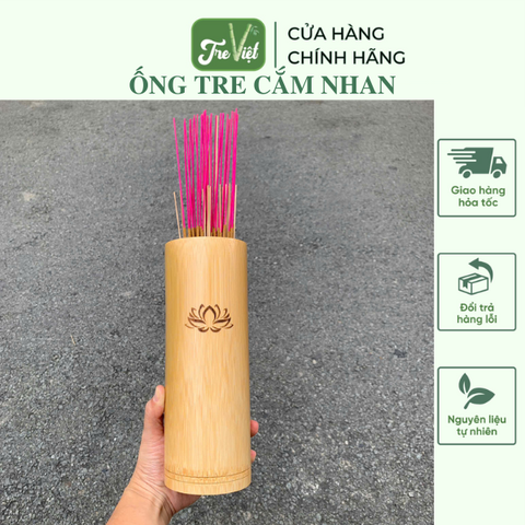 Ống đựng nhang bằng tre - Ống tre cắm nhang đẹp có khắc hoa sen