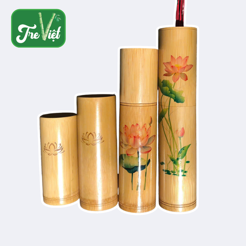 Ống đựng nhang bằng tre - Ống tre cắm nhang đẹp có khắc hoa sen