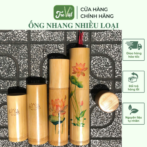 Ống đựng nhang bằng tre - Ống tre cắm nhang đẹp có khắc hoa sen