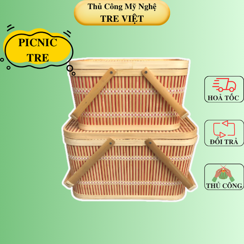 Giỏ Picnic Bằng Tre Tiện Lợi - Giỏ Tre Đựng Đồ Chụp Hình Decor - Picnic Basket
