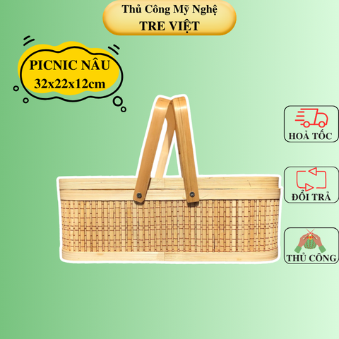 Hộp Đựng Quà Tết Nâu - Giỏ Quà Tết - Hộp Vali Tre Nâu - Giỏ Picnic Tre - Bamboo Picnic Basket