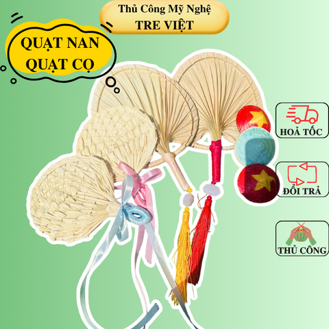 Quạt Lá Cọ gắn tua rua trang trí - Quạt Cầm Tay Đan Thủ Công chụp ảnh siêu xinh