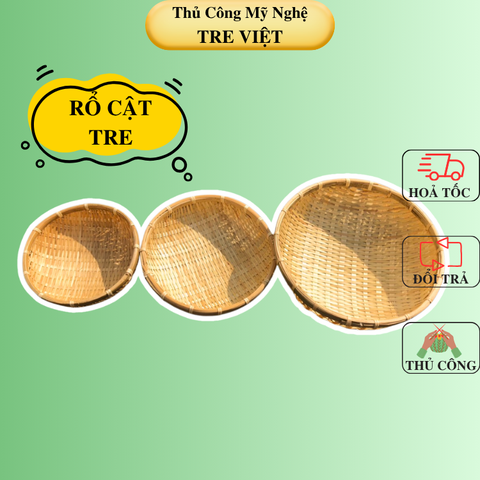 Rổ Cật Tre cạp mây - Rá Tre Xanh Đựng Đồ Decor Trang Trí
