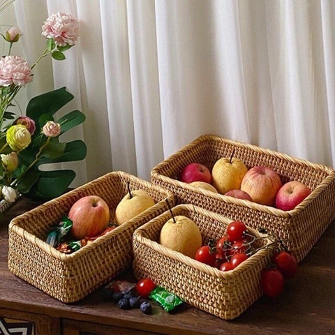 Giỏ mây chữ nhật đựng đồ - Rổ mây đựng mỹ phẩm để bàn, decor chụp ảnh sản phẩm