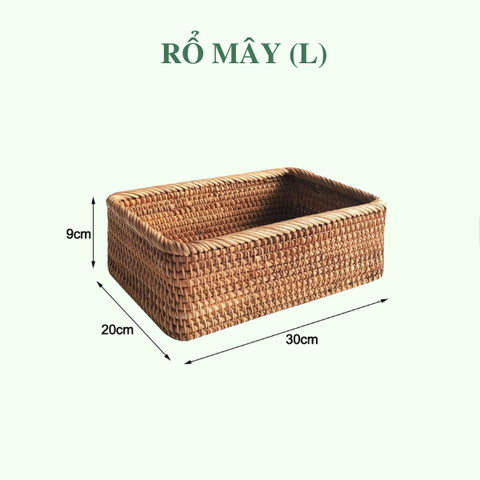 Giỏ mây chữ nhật đựng đồ - Rổ mây đựng mỹ phẩm để bàn, decor chụp ảnh sản phẩm