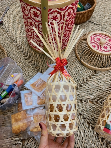 Rọ tre đựng giò chả/ Tổ chim đựng rượu làm quà Tết - Giỏ mây tre đan đựng kẹo