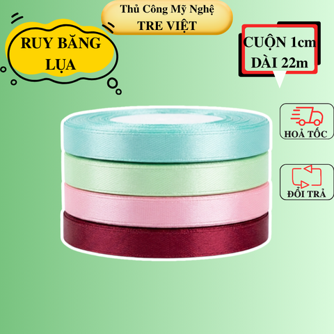 [1cm] Ruy Băng Lụa Đỏ Hồng Xanh - Ruy Băng trơn 1cm dài 22cm