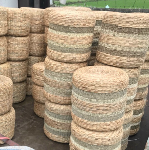 Ghế Đôn Lục Bình Sọc Cói 40x40cm - Round Water Hyacinth Woven Ottoman