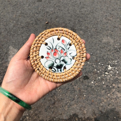 Lót mây sứ 9cm làm quà tặng decor xinh xắn (nhiều mẫu) - Ceramic Coaster