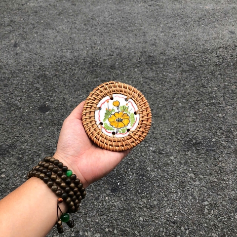 Lót mây sứ 9cm làm quà tặng decor xinh xắn (nhiều mẫu) - Ceramic Coaster